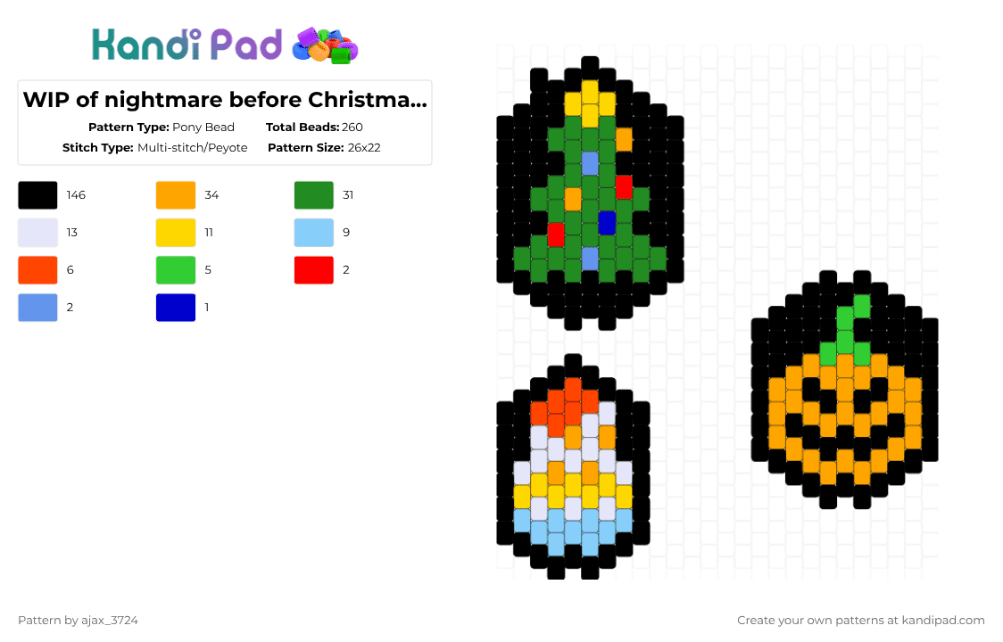 WIP of nightmare before Christmas doors - Pony Bead Pattern by ajax_3724 on Kandi Pad - black,orange,green