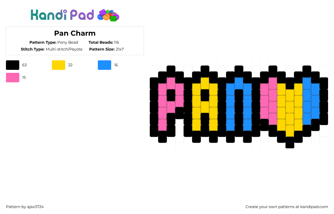 Pan Charm - Pony Bead Pattern by ajax_3724 on Kandi Pad - black,yellow