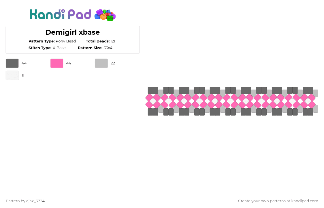 Demigirl xbase - Pony Bead Pattern by ajax_3724 on Kandi Pad - gray,pink