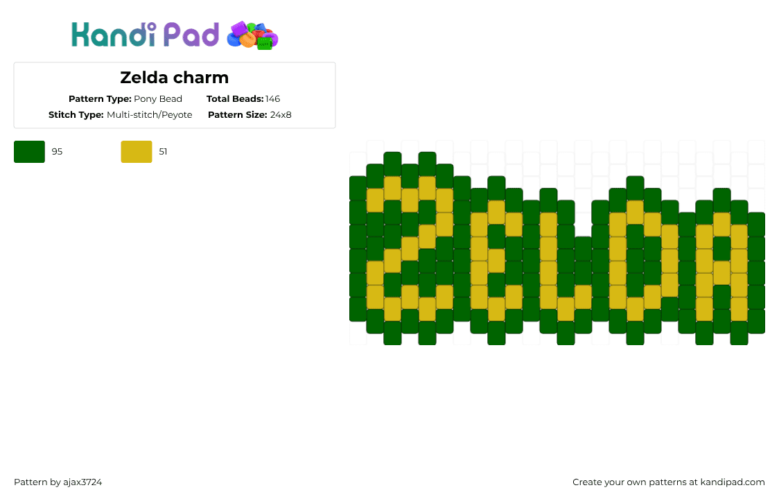 Zelda charm - Pony Bead Pattern by ajax_3724 on Kandi Pad - yellow,green