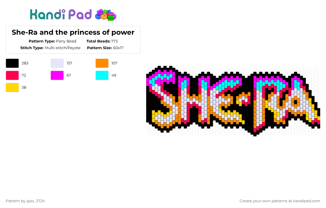She-Ra and the princess of power - Pony Bead Pattern by ajax_3724 on Kandi Pad - pink,red,orange