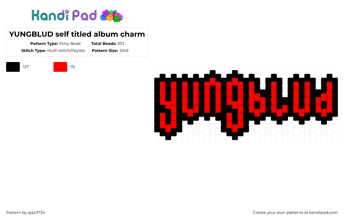 YUNGBLUD self titled album charm - Pony Bead Pattern by ajax_3724 on Kandi Pad - red,black