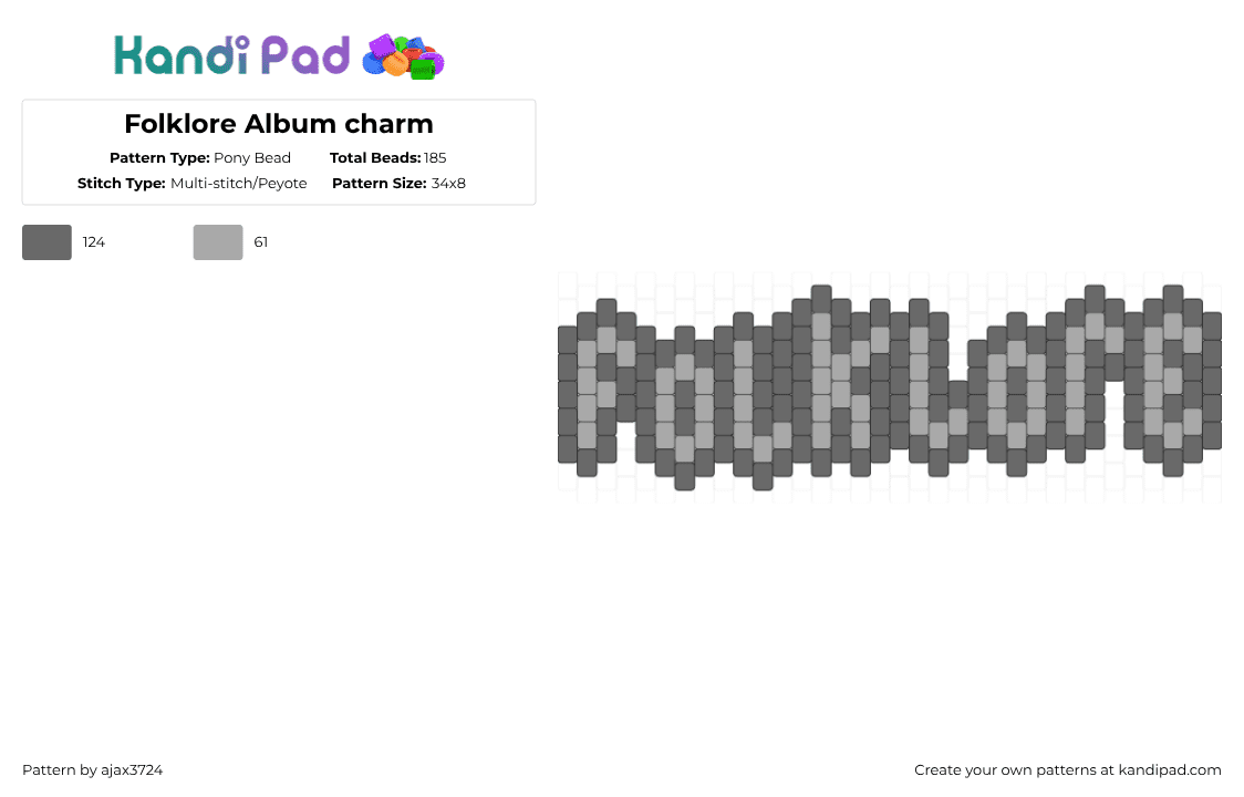Folklore Album charm - Pony Bead Pattern by ajax_3724 on Kandi Pad - beige,gray
