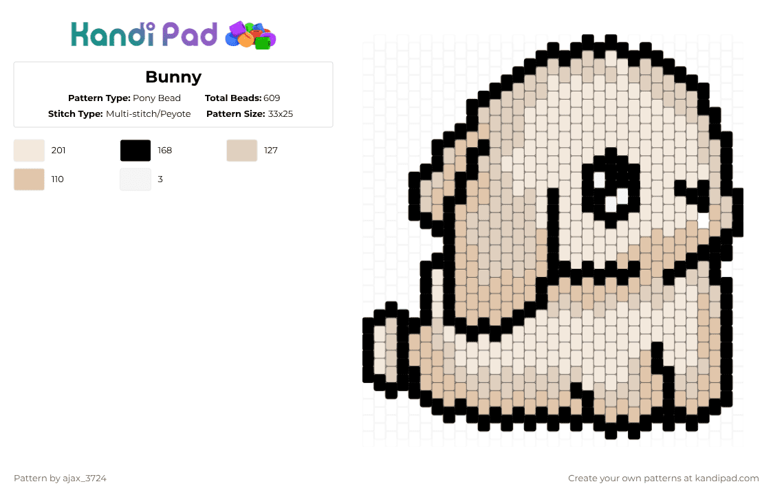 Bunny - Pony Bead Pattern by ajax_3724 on Kandi Pad - beige,white