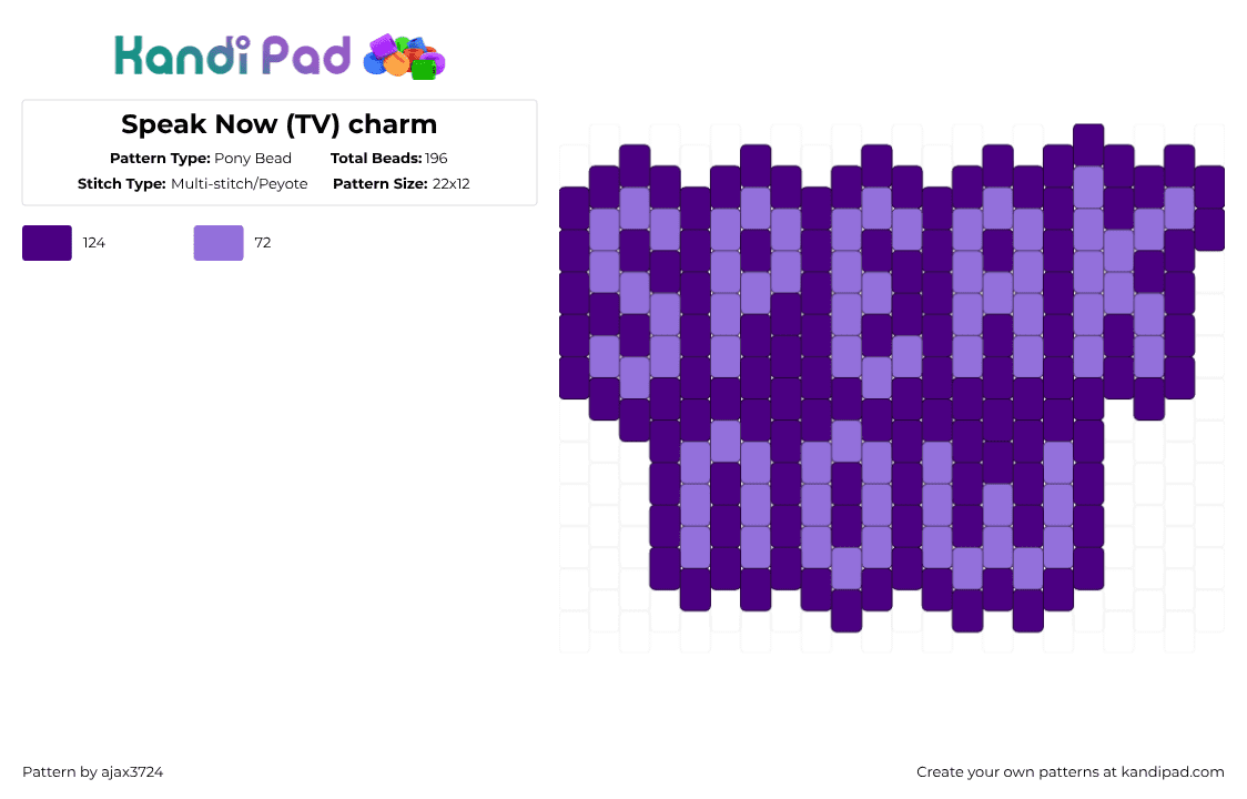 Speak Now (TV) charm - Pony Bead Pattern by ajax_3724 on Kandi Pad - purple