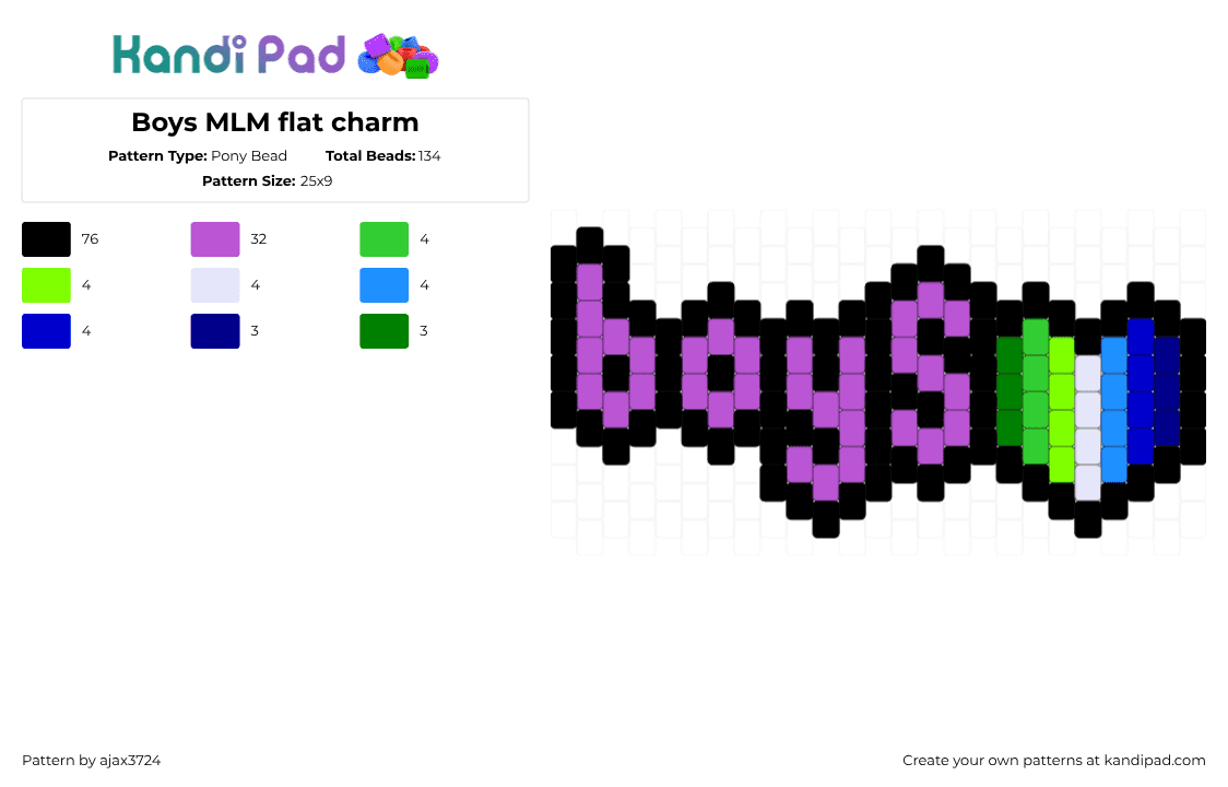 Boys MLM flat charm - Pony Bead Pattern by ajax_05072 on Kandi Pad - black,pink