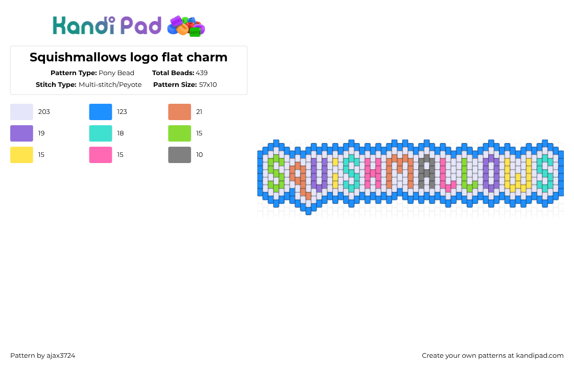 Squishmallows logo flat charm - Pony Bead Pattern by ajax_3724 on Kandi Pad - white,light blue