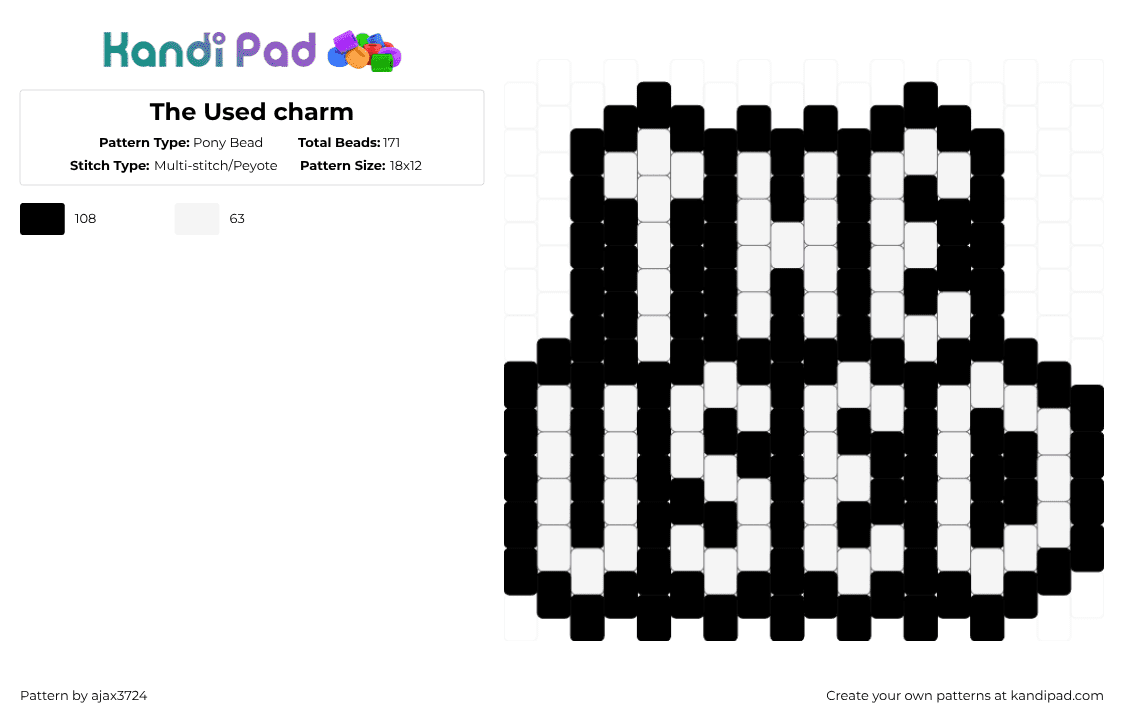 The Used charm - Pony Bead Pattern by ajax_3724 on Kandi Pad - white,black