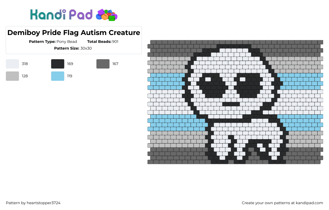 Demiboy Pride Flag Autism Creature - Pony Bead Pattern by ajax3724 on Kandi Pad - demiboy,autism,pride,yippee,flag,community,white,light blue,gray