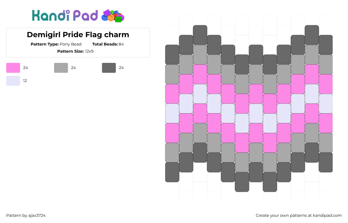 Demigirl Pride Flag charm - Pony Bead Pattern by ajax_3724 on Kandi Pad - pink,beige,gray