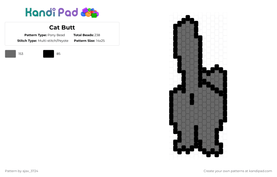 Cat Butt - Pony Bead Pattern by ajax_3724 on Kandi Pad - black,gray