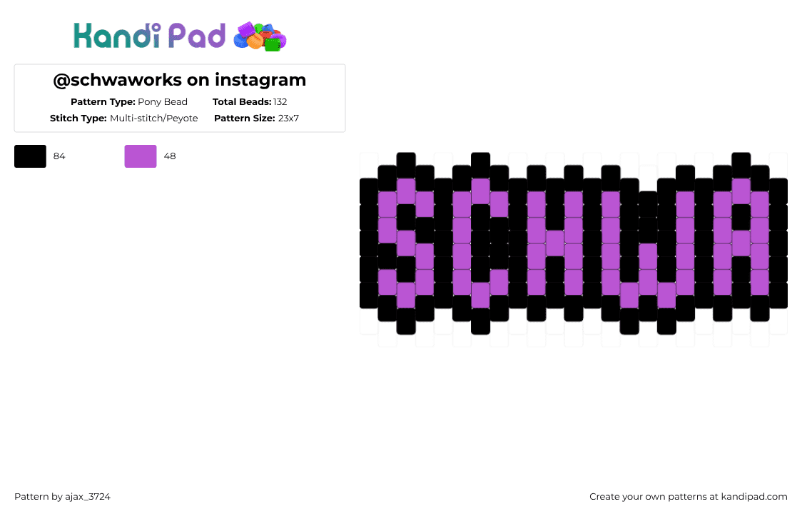 @schwaworks on instagram - Pony Bead Pattern by ajax_3724 on Kandi Pad - pink,black