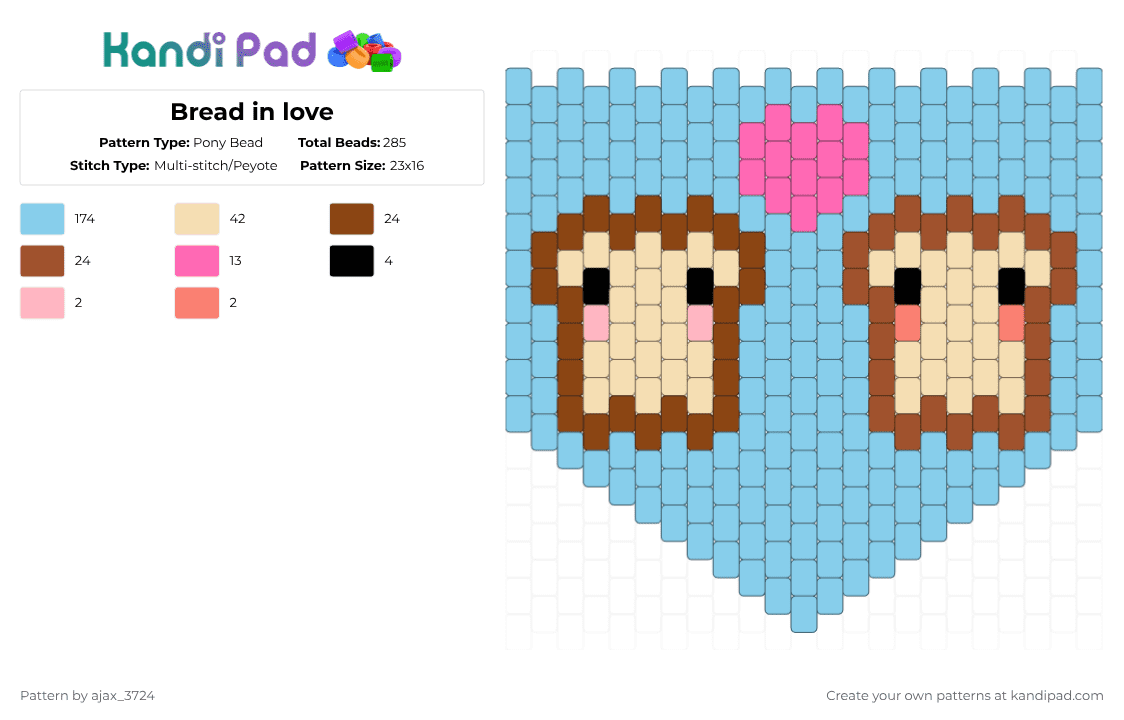 Bread in love - Pony Bead Pattern by ajax_3724 on Kandi Pad - light blue,bread,food,love,adoreable,cute,banner,iupdwihuwciu