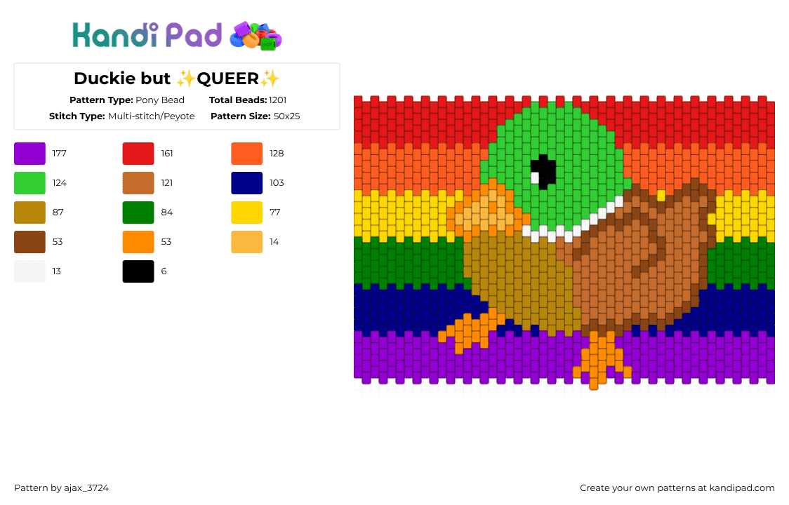 Duckie but ✨QUEER✨ - Pony Bead Pattern by ajax_3724 on Kandi Pad - red,orange,green,purple