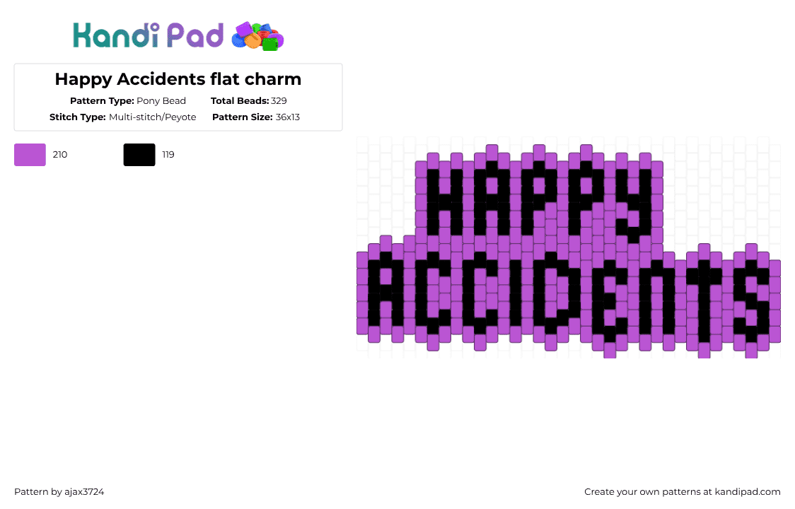 Happy Accidents flat charm - Pony Bead Pattern by ajax_3724 on Kandi Pad - black,pink