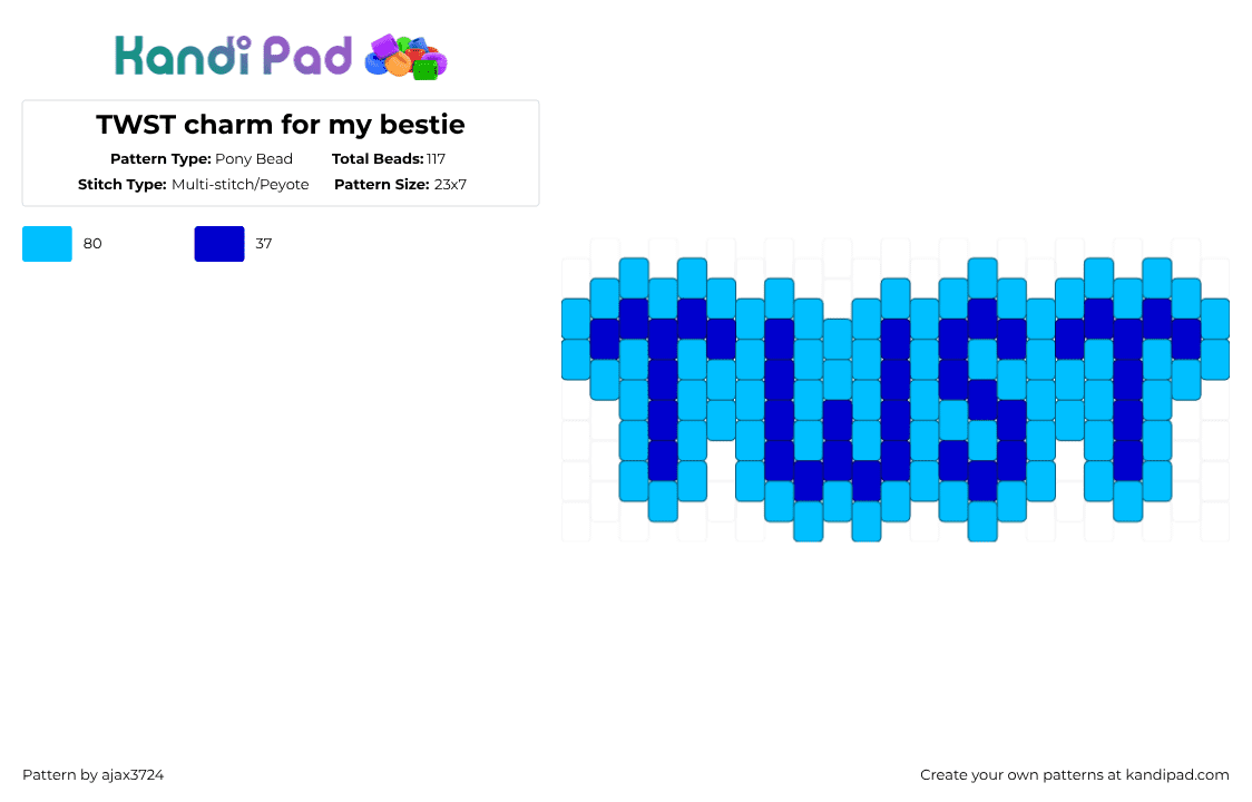 TWST charm for my bestie - Pony Bead Pattern by ajax_3724 on Kandi Pad - purple,light blue