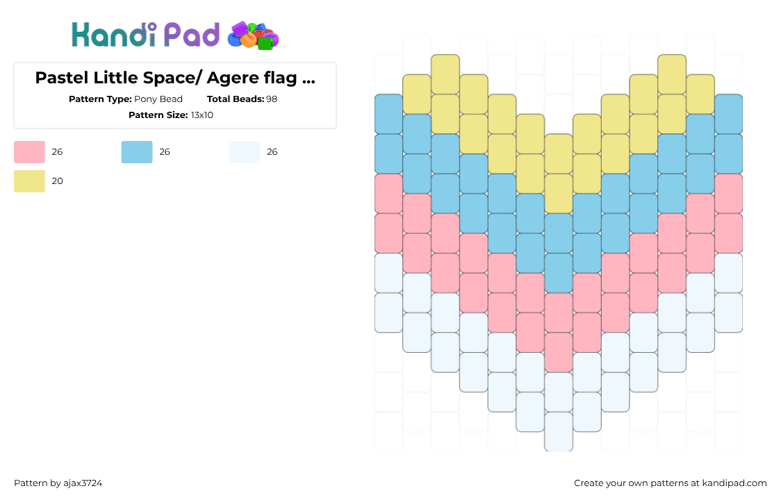 Pastel Little Space/ Agere flag heart - Pony Bead Pattern by ajax_3724 on Kandi Pad - pink,light blue