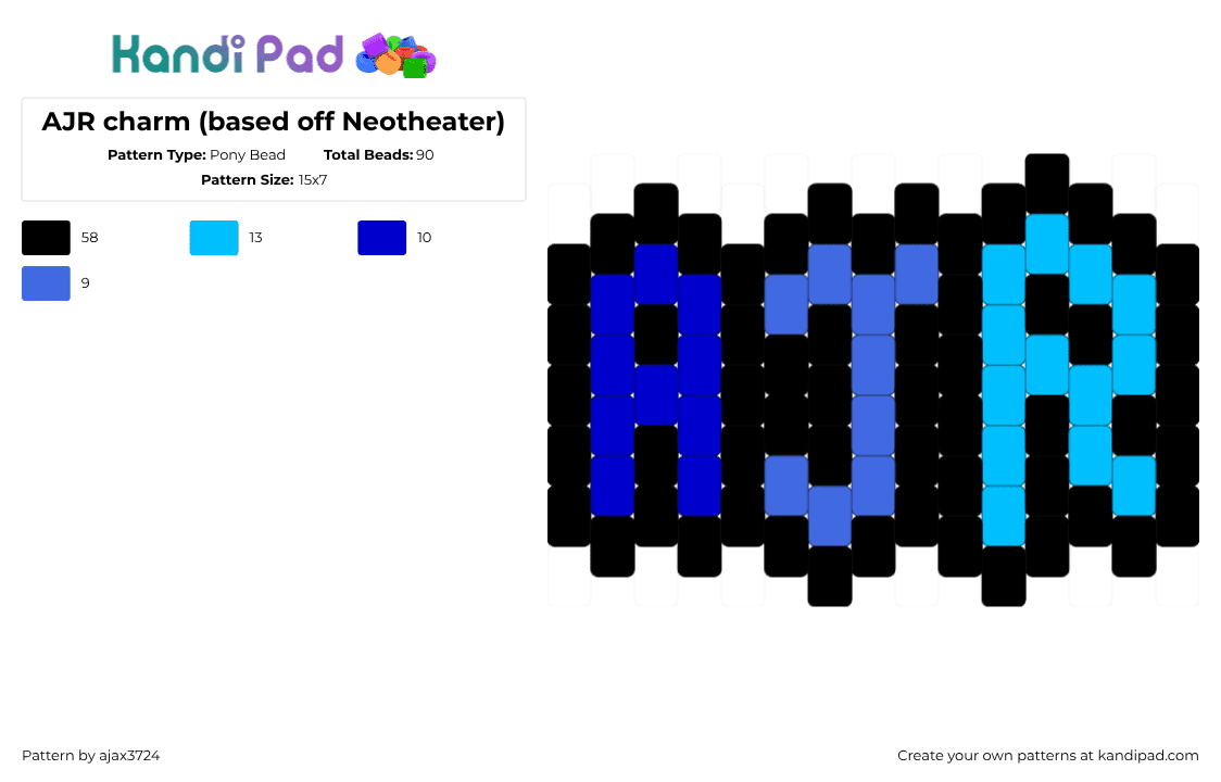 AJR charm (based off Neotheater) - Pony Bead Pattern by ajax_3724 on Kandi Pad - black,light blue