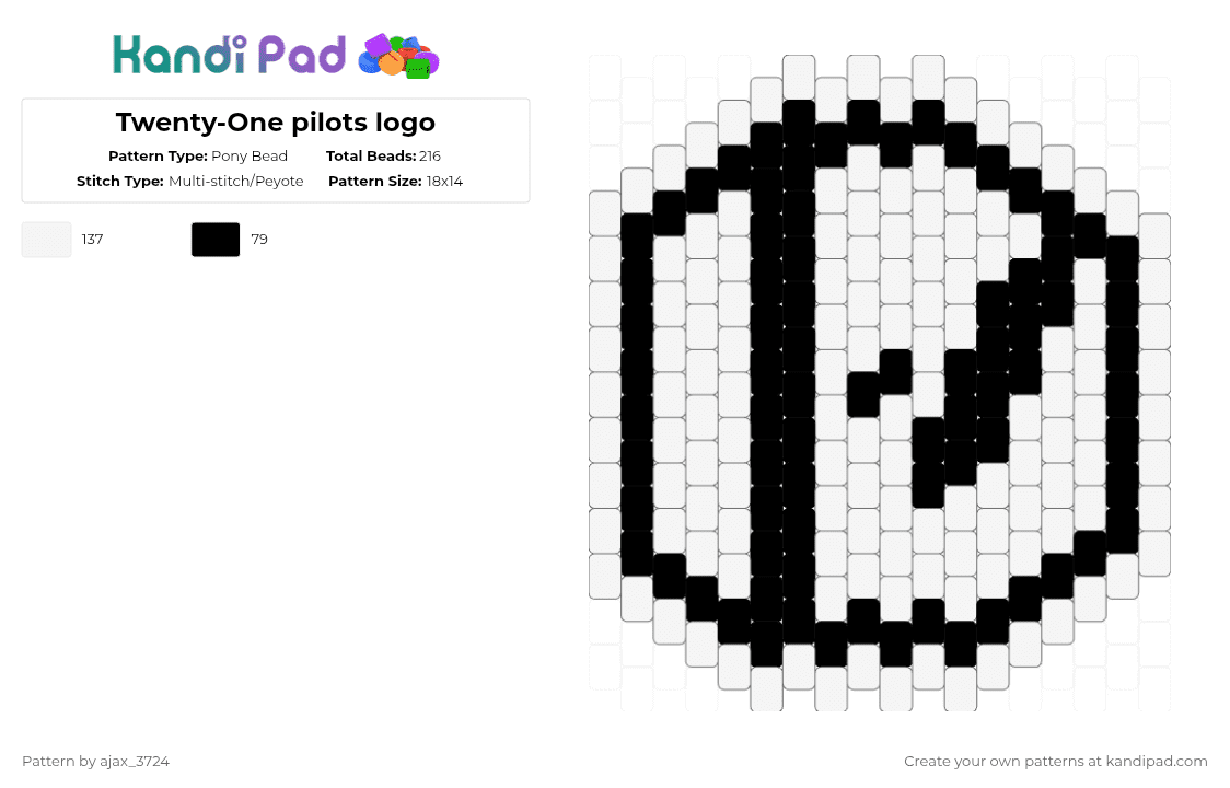 Twenty-One pilots logo - Pony Bead Pattern by ajax_3724 on Kandi Pad - black,white