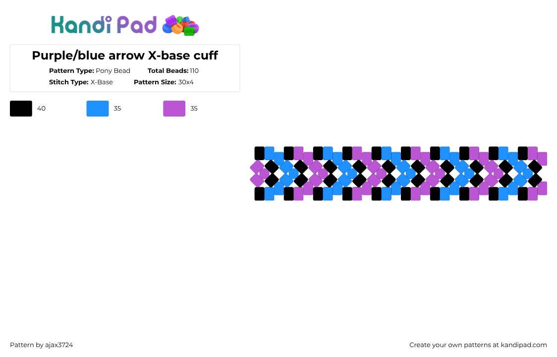 Purple/blue arrow X-base cuff - Pony Bead Pattern by ajax_3724 on Kandi Pad - light blue,pink
