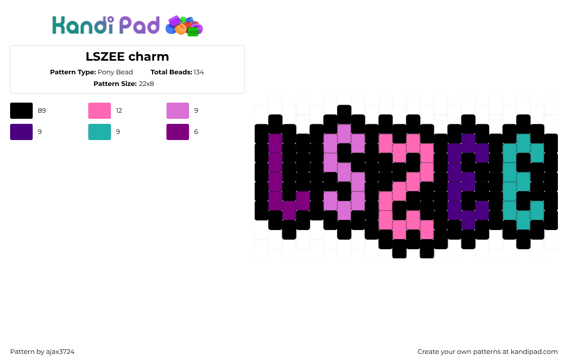 LSZEE charm - Pony Bead Pattern by ajax_3724 on Kandi Pad - black,pink