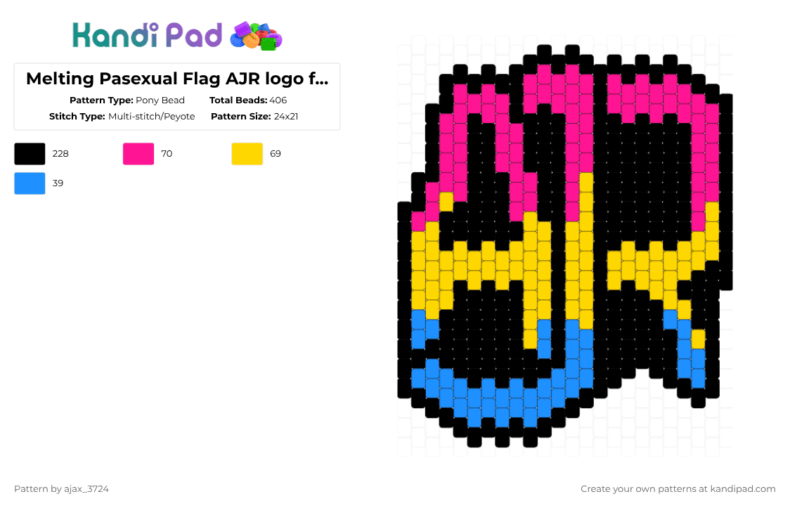 Melting Pasexual Flag AJR logo flat charm XL - Pony Bead Pattern by ajax_3724 on Kandi Pad - black,pink,yellow