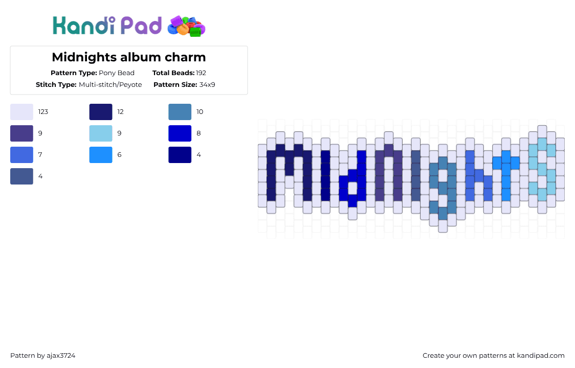 Midnights album charm - Pony Bead Pattern by ajax_3724 on Kandi Pad - white,purple