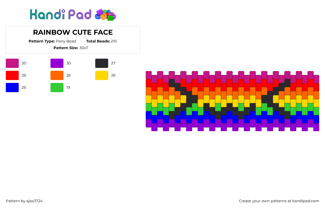 RAINBOW CUTE FACE - Pony Bead Pattern by ajax3724 on Kandi Pad - rainbow,face,emoticon,cuff