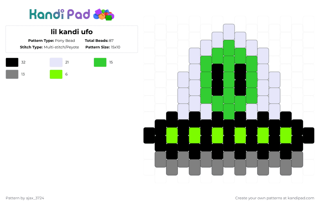 lil kandi ufo - Pony Bead Pattern by ajax_3724 on Kandi Pad - ufo,alien,charm,simple,cute,scifi,green,gray