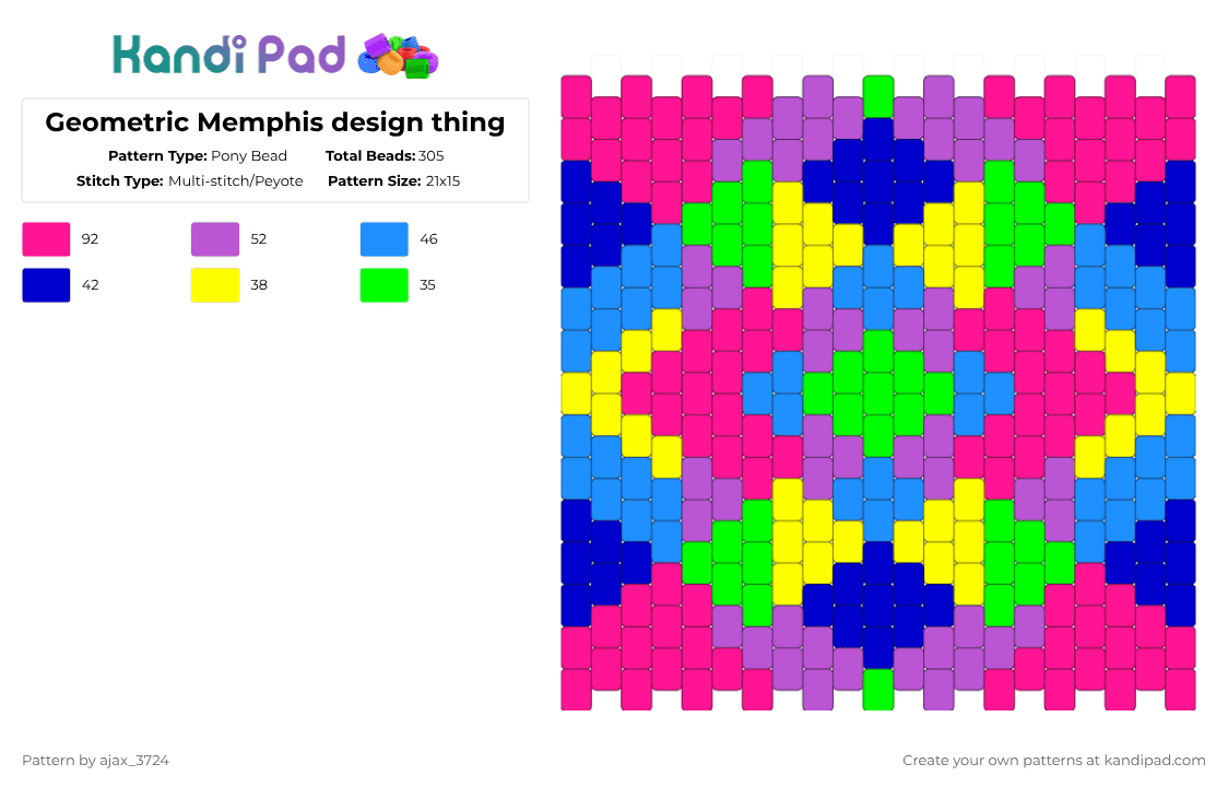 Geometric Memphis design thing - Pony Bead Pattern by ajax_3724 on Kandi Pad - pink,cotdmemphisdesign,colors,geometric,cotd