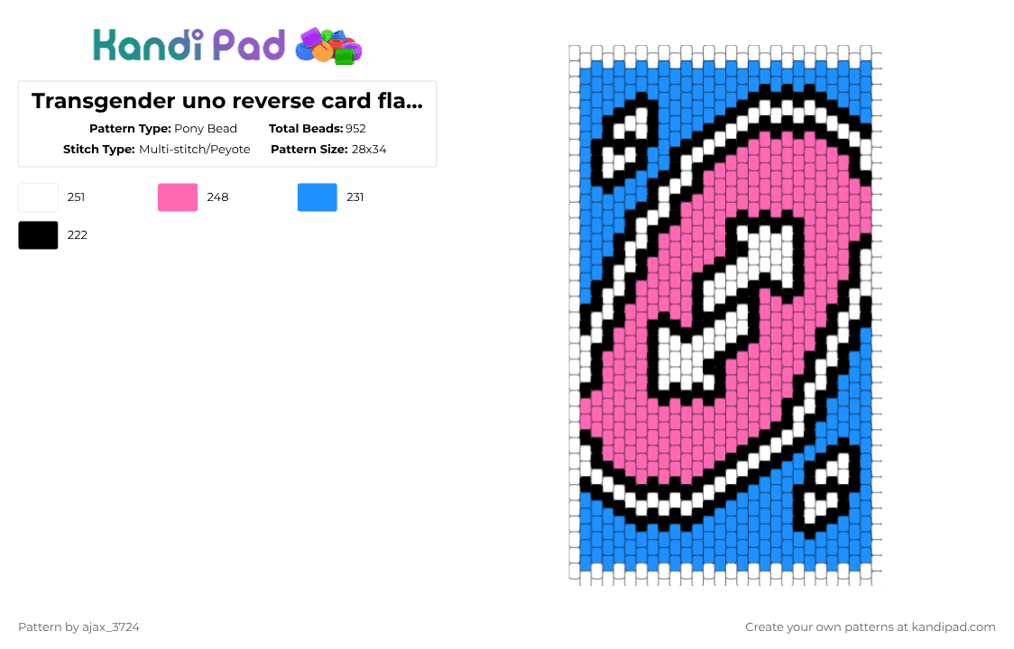Transgender uno reverse card flat charm, - Pony Bead Pattern by ajax_3724 on Kandi Pad - light blue,pink