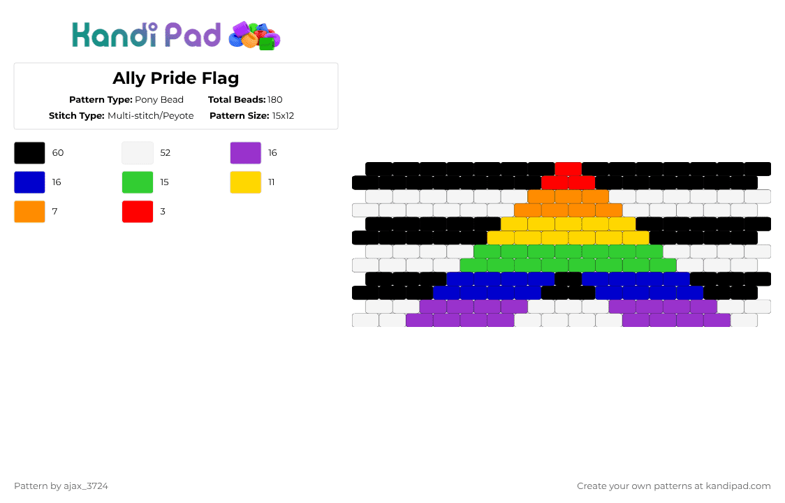Ally Pride Flag - Pony Bead Pattern by ajax_3724 on Kandi Pad - white,purple,green