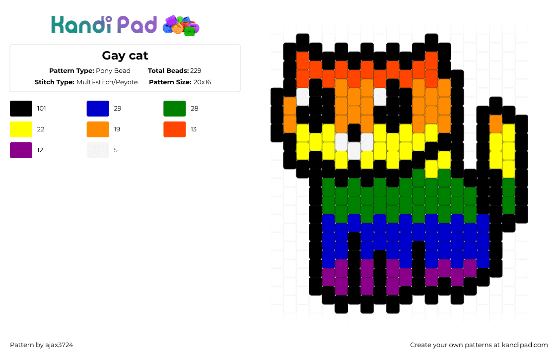 Gay cat - Pony Bead Pattern by ajax_3724 on Kandi Pad - black,purple,green,orange,colorful