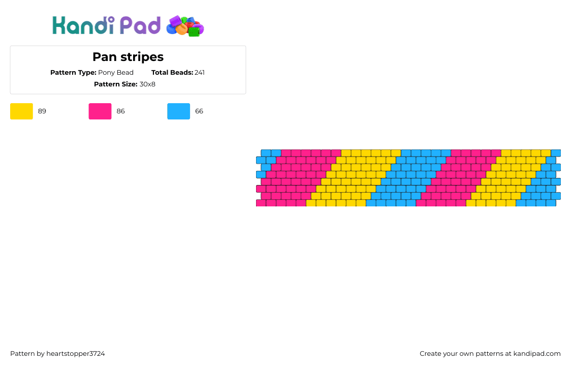 Pan stripes - Pony Bead Pattern by heartstopper3724 on Kandi Pad - pansexual,pride,diagonal,stripes,cuff,community,bright,pink,yellow,light blue