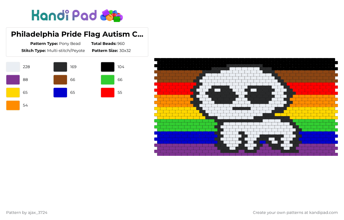 Philadelphia Pride Flag Autism Creature - Pony Bead Pattern by ajax_3724 on Kandi Pad - red,pink,pride,lgbtq,rainbow,colorful