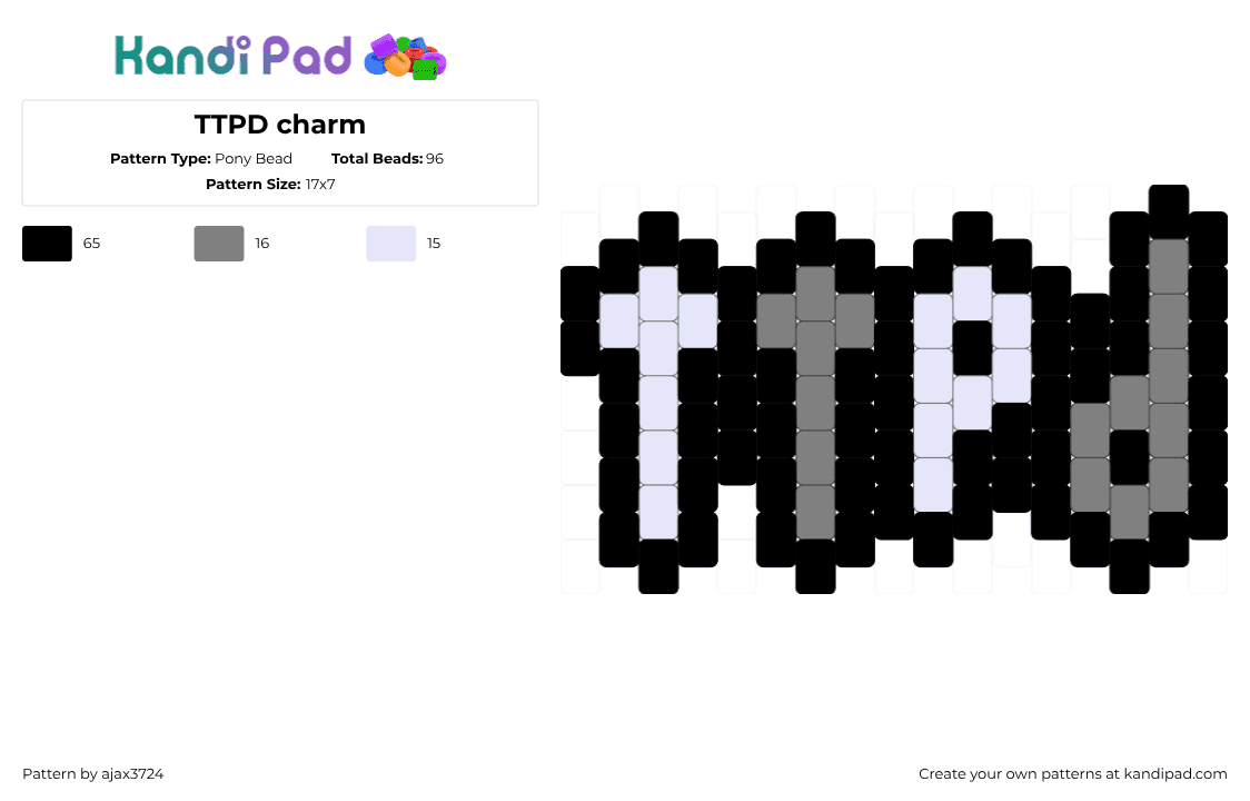 TTPD charm - Pony Bead Pattern by ajax_3724 on Kandi Pad - black,white,gray