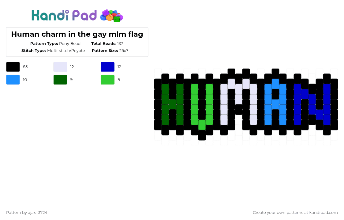 Human charm in the gay mlm flag - Pony Bead Pattern by ajax_3724 on Kandi Pad - black,green