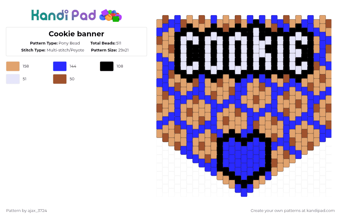 Cookie banner - Pony Bead Pattern by ajax_3724 on Kandi Pad - orange,purple