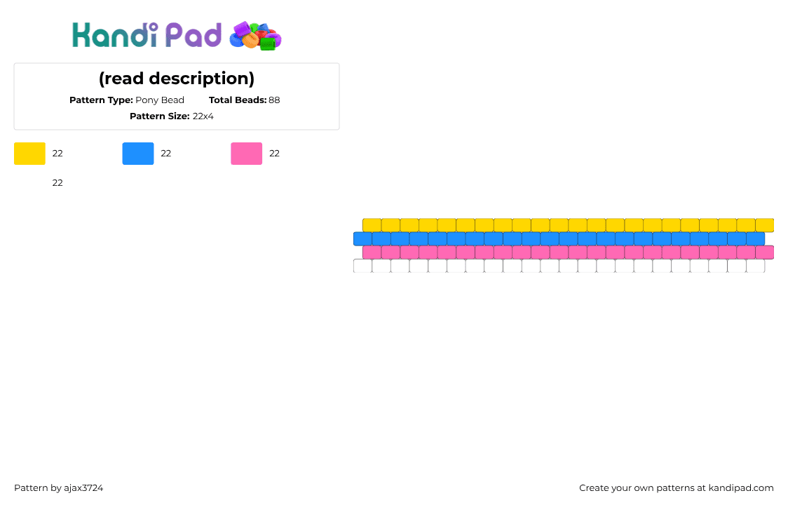 (read description) - Pony Bead Pattern by ajax_3724 on Kandi Pad - yellow,light blue,pink