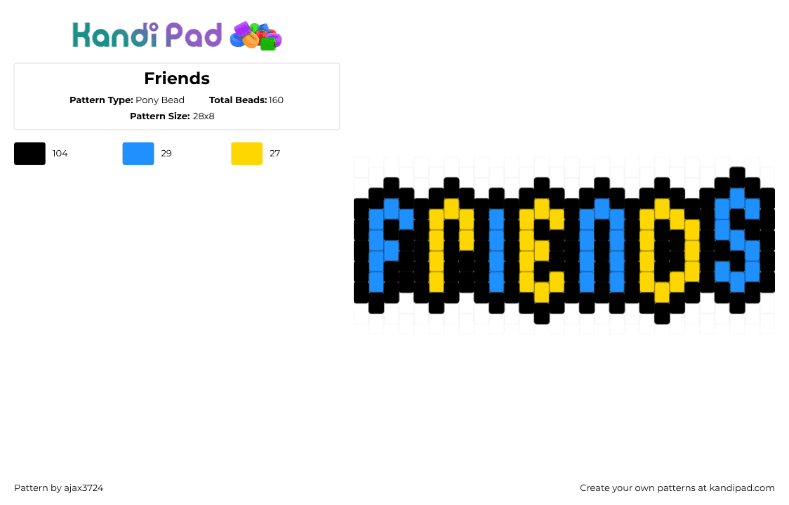 Friends - Pony Bead Pattern by ajax_3724 on Kandi Pad - black,light blue,yellow