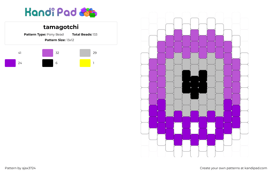 tamagotchi - Pony Bead Pattern by ajax3724 on Kandi Pad - tamagotchi,toy,classic,retro,nostalgia,children,purple,gray