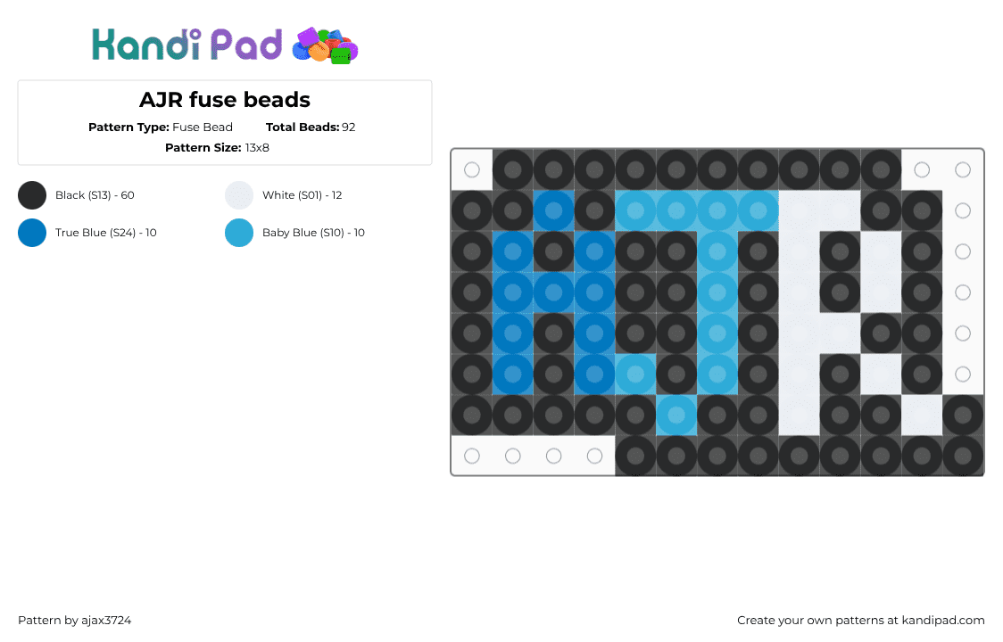 AJR fuse beads - Fuse Bead Pattern by ajax_3724 on Kandi Pad - black,blue,light blue
