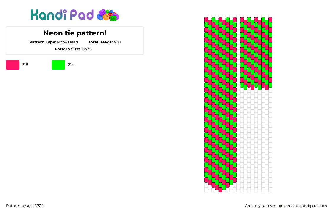 Neon tie pattern! - Pony Bead Pattern by ajax3724 on Kandi Pad - neon,necktie,tie,diagonal,stripes,clothing,red,green