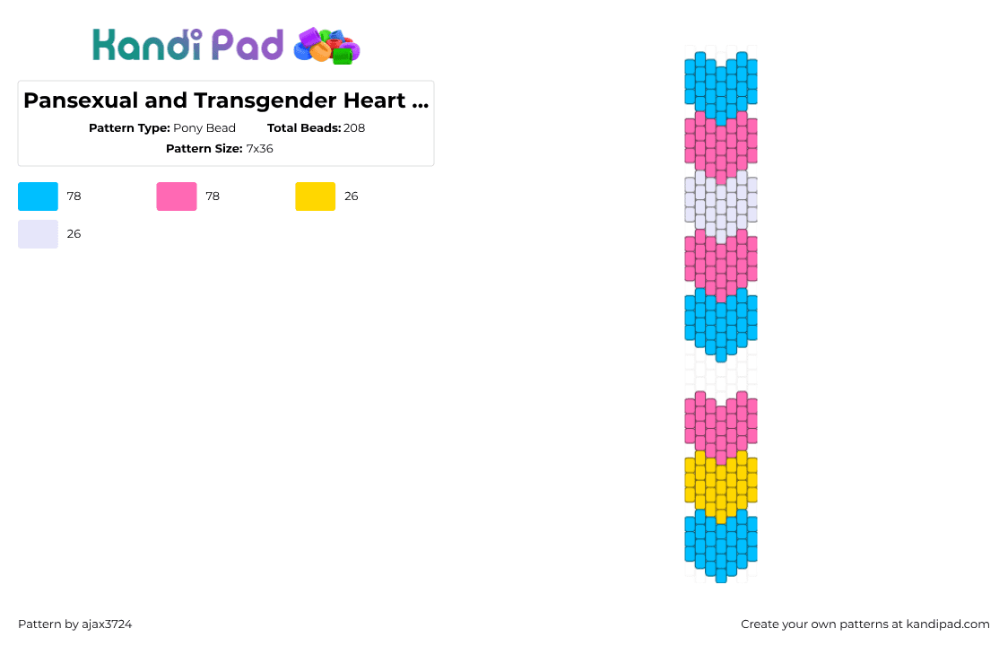 Pansexual and Transgender Heart Keychains - Pony Bead Pattern by ajax3724 on Kandi Pad - light blue,pink