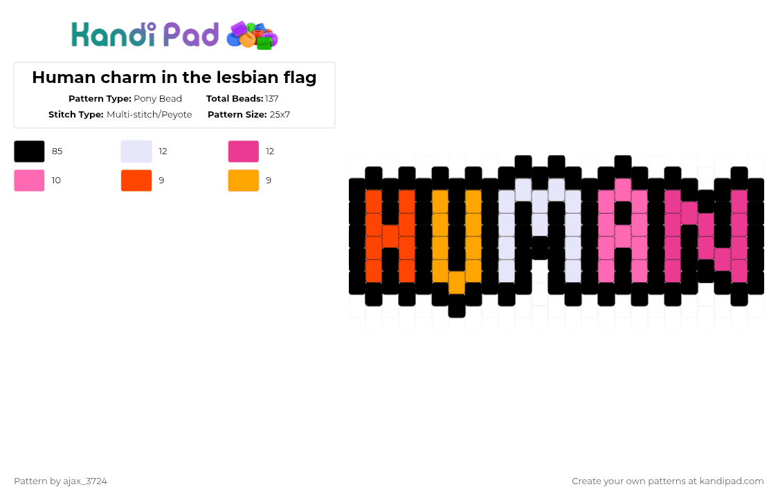 Human charm in the lesbian flag - Pony Bead Pattern by ajax_05072 on Kandi Pad - black,pink
