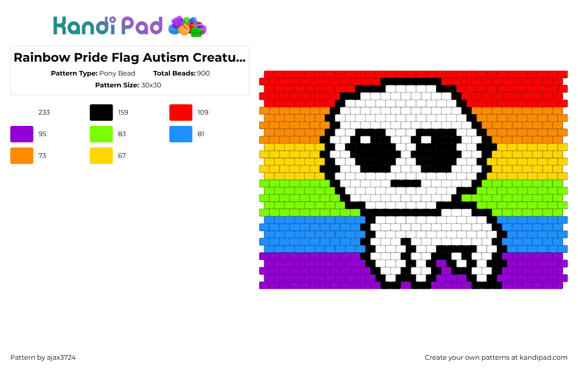 Rainbow Pride Flag Autism Creature :) - Pony Bead Pattern by ajax_3724 on Kandi Pad - green,purple,red,light blue
