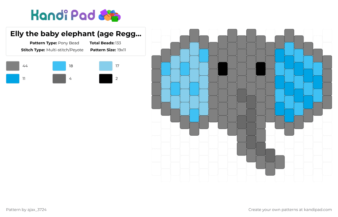Elly the baby elephant (age Reggression) - Pony Bead Pattern by ajax_3724 on Kandi Pad - light blue,gray