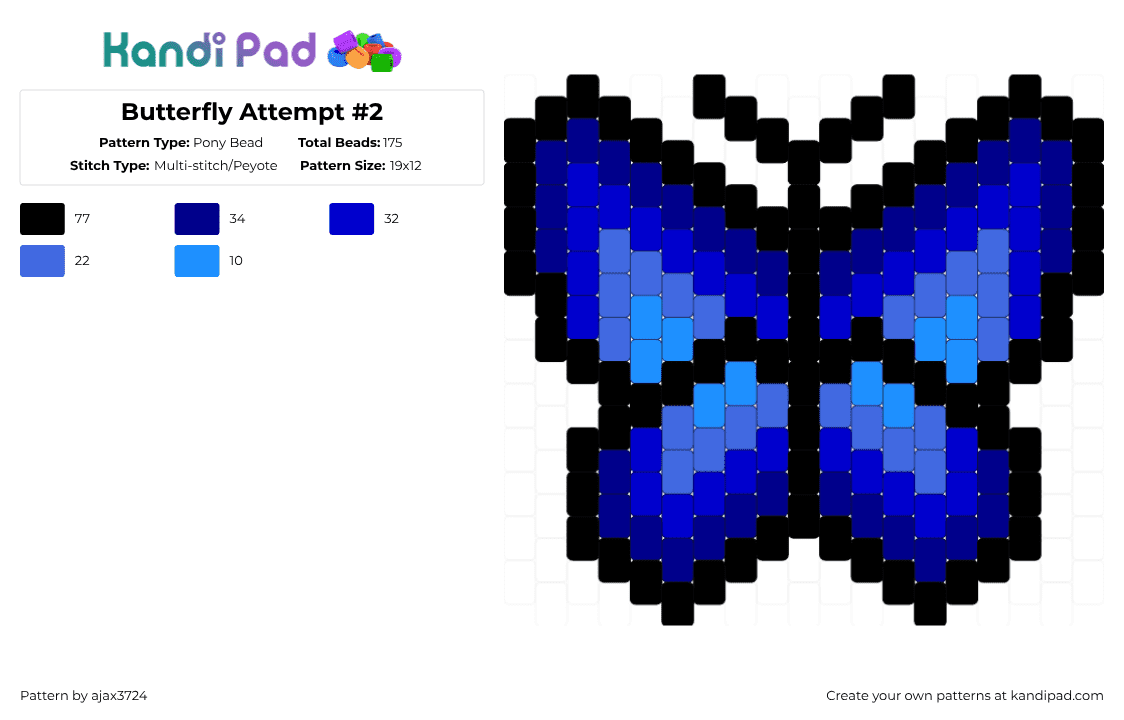 Butterfly Attempt #2 - Pony Bead Pattern by ajax_3724 on Kandi Pad - purple