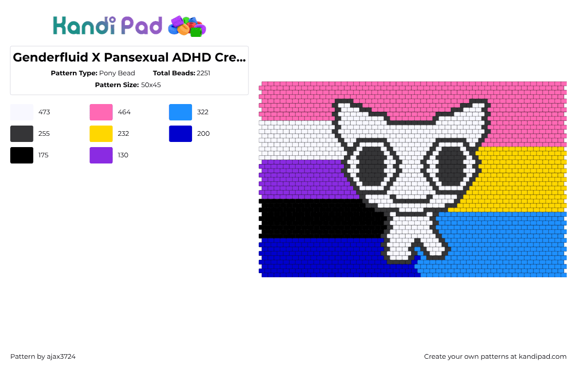 Genderfluid X Pansexual ADHD Creature - Pony Bead Pattern by ajax3724 on Kandi Pad - 