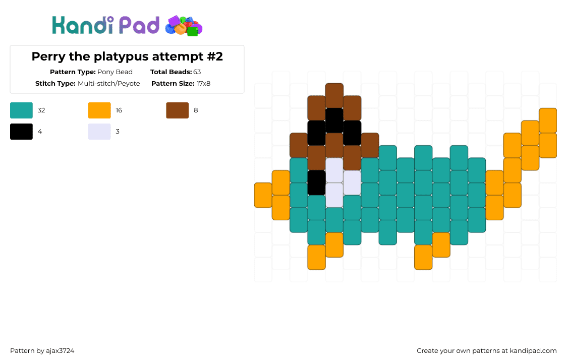 Perry the platypus attempt #2 - Pony Bead Pattern by ajax_3724 on Kandi Pad - teal
